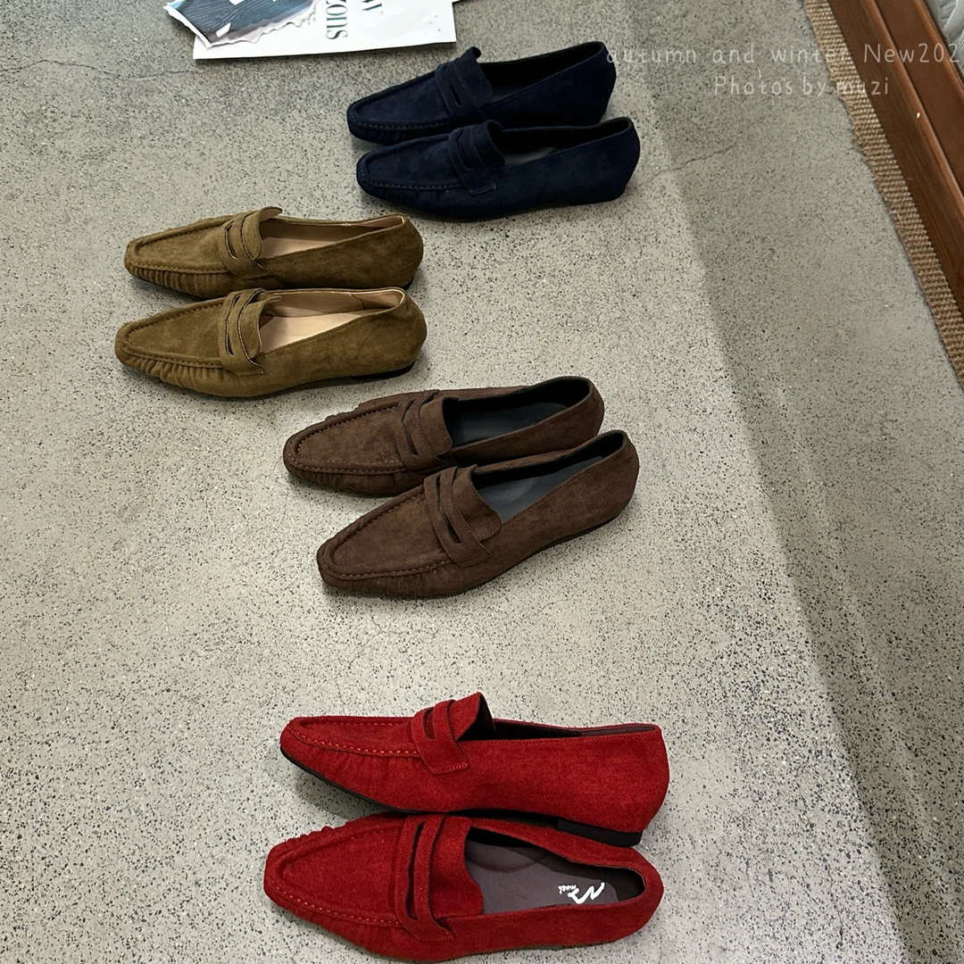 法式极简平底一脚蹬方头深口乐福鞋百搭女鞋鞋子软底