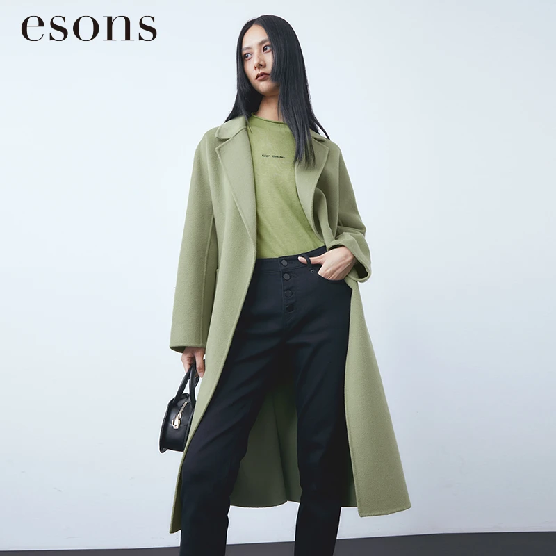 esons/爱城市【商场同款】女装休闲纯羊毛系带毛呢外套33875870