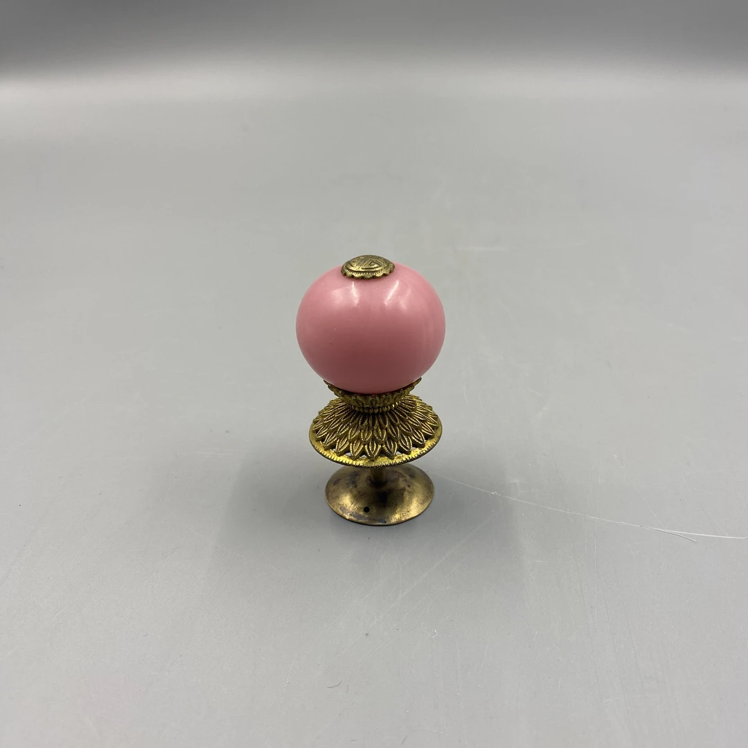 清代二品官员帽顶涅红官造琉璃铜鎏金益合/2502-41