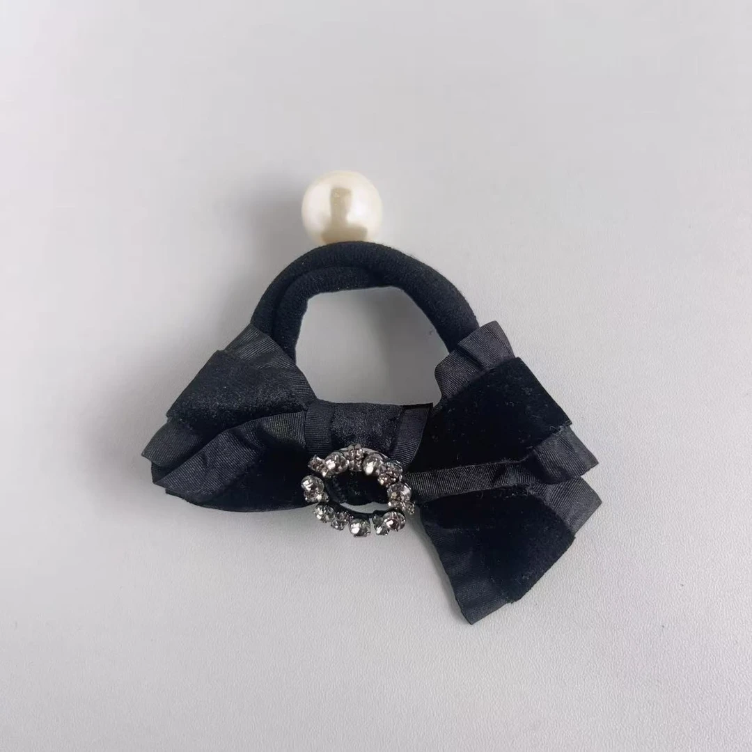 MY SISTERS韩国东大门丝绒布艺蝴蝶结珠珠发绳