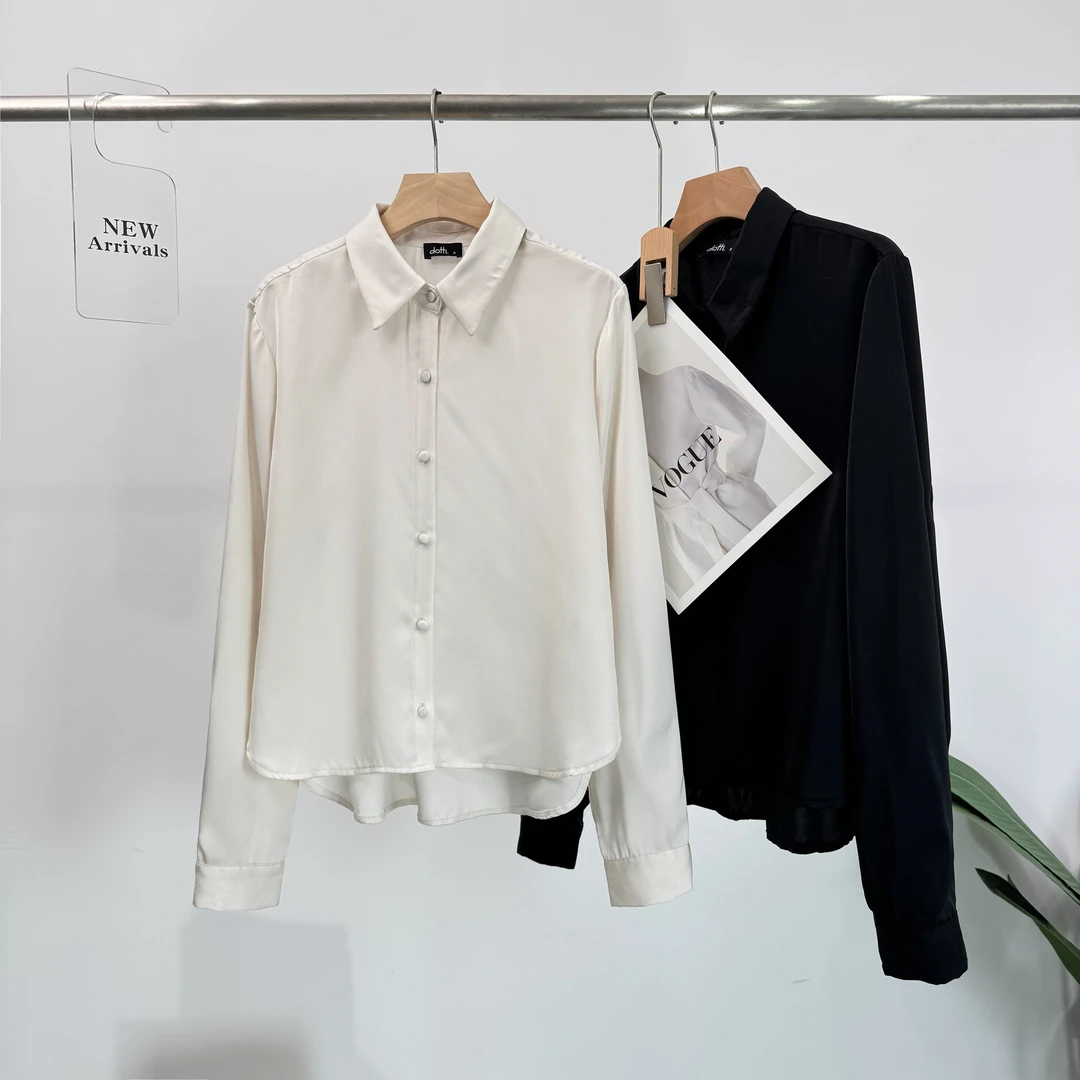 B283春夏2025财阀千金女装休闲百搭白色长袖衬衫设计感小众穿搭女