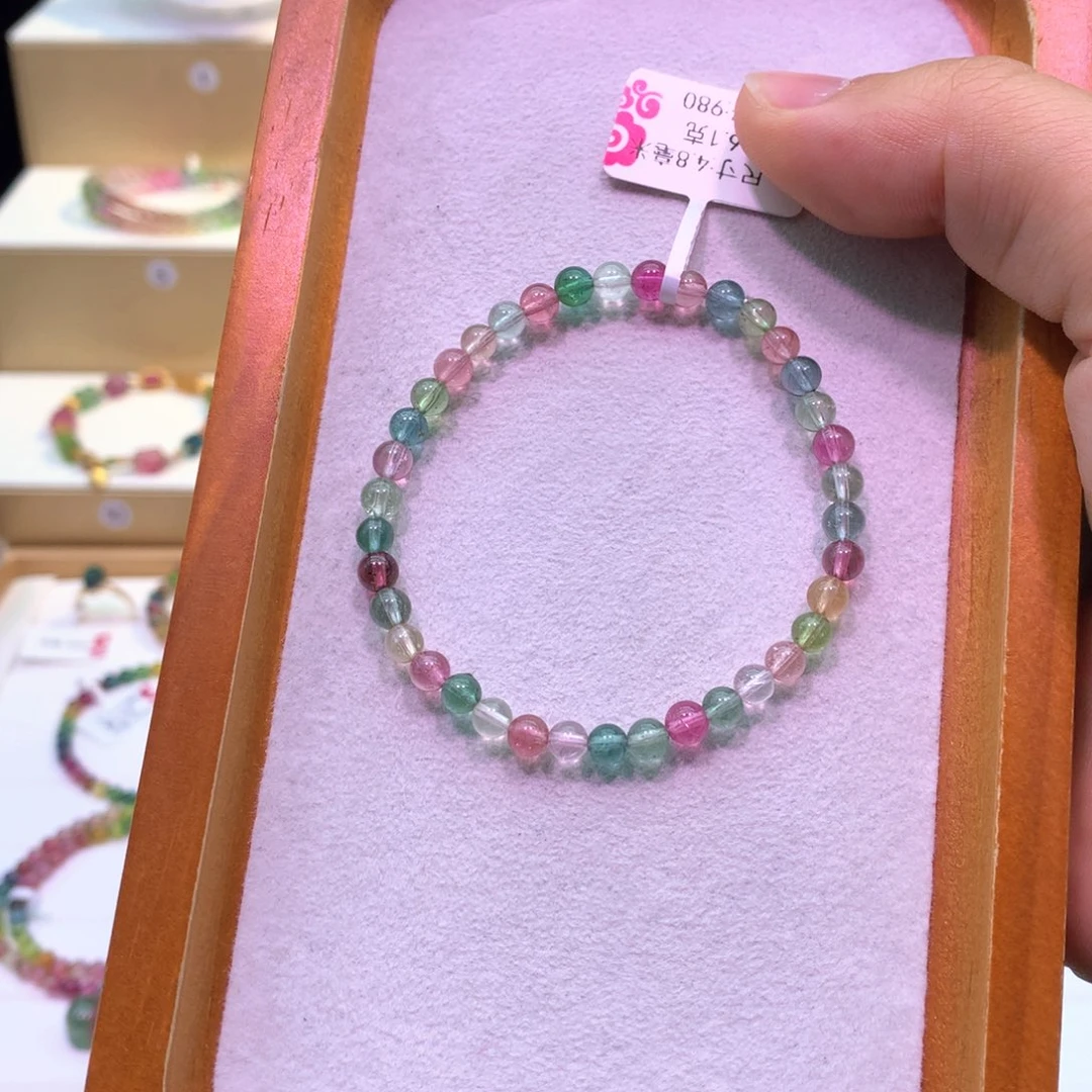 碧玺人鱼色小米珠单圈手链未镶嵌