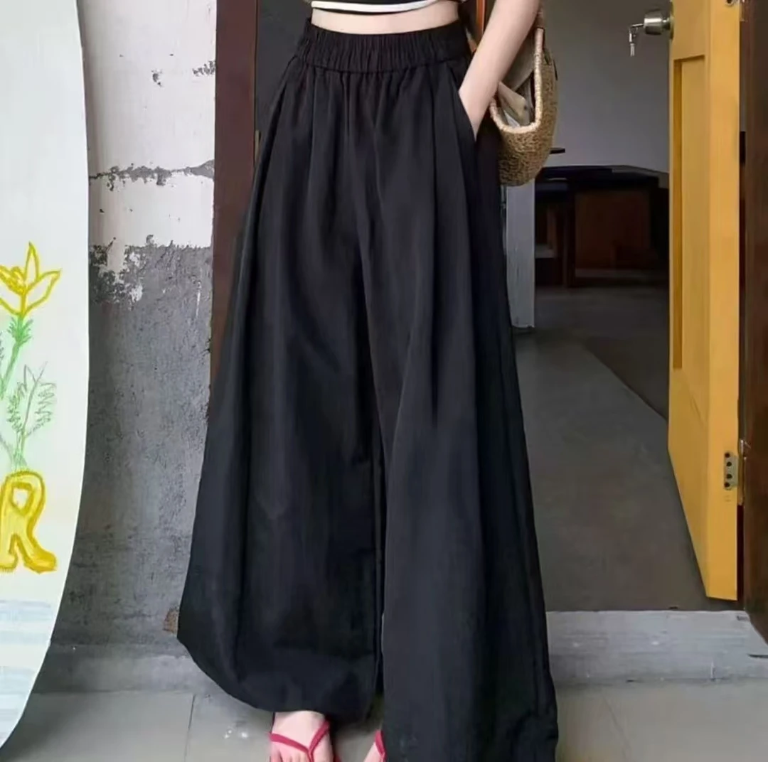 9721阔腿裤高腰薄款透气夏季休闲裤宽松直筒裤复古休闲裤
