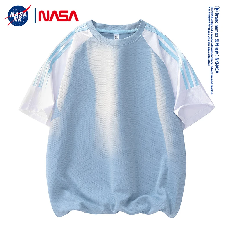 NASA联名拼接夏季短袖t恤圆领休闲日系上衣透气薄款运动情侣半袖