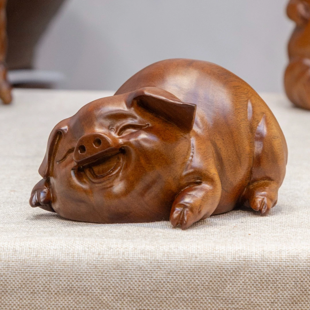 森活林（冬梅小猪）创意实木摆件手工Q萌茶宠茶桌装饰