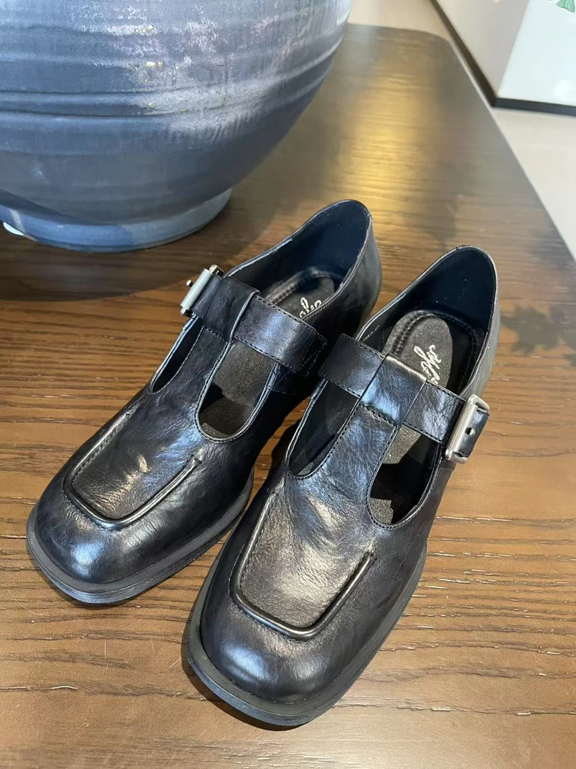 方头扣式玛丽珍鞋单鞋皮鞋复古乐福鞋