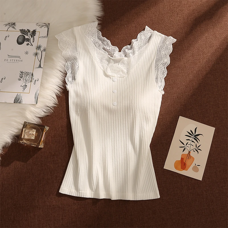 蕾丝针织吊带背心女夏季外穿设计感小众性感辣妹修身打底无袖上衣