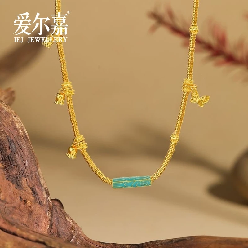 【十年金店】足金999投资金古法珐琅铃兰花蝴蝶碎金子百搭万能链