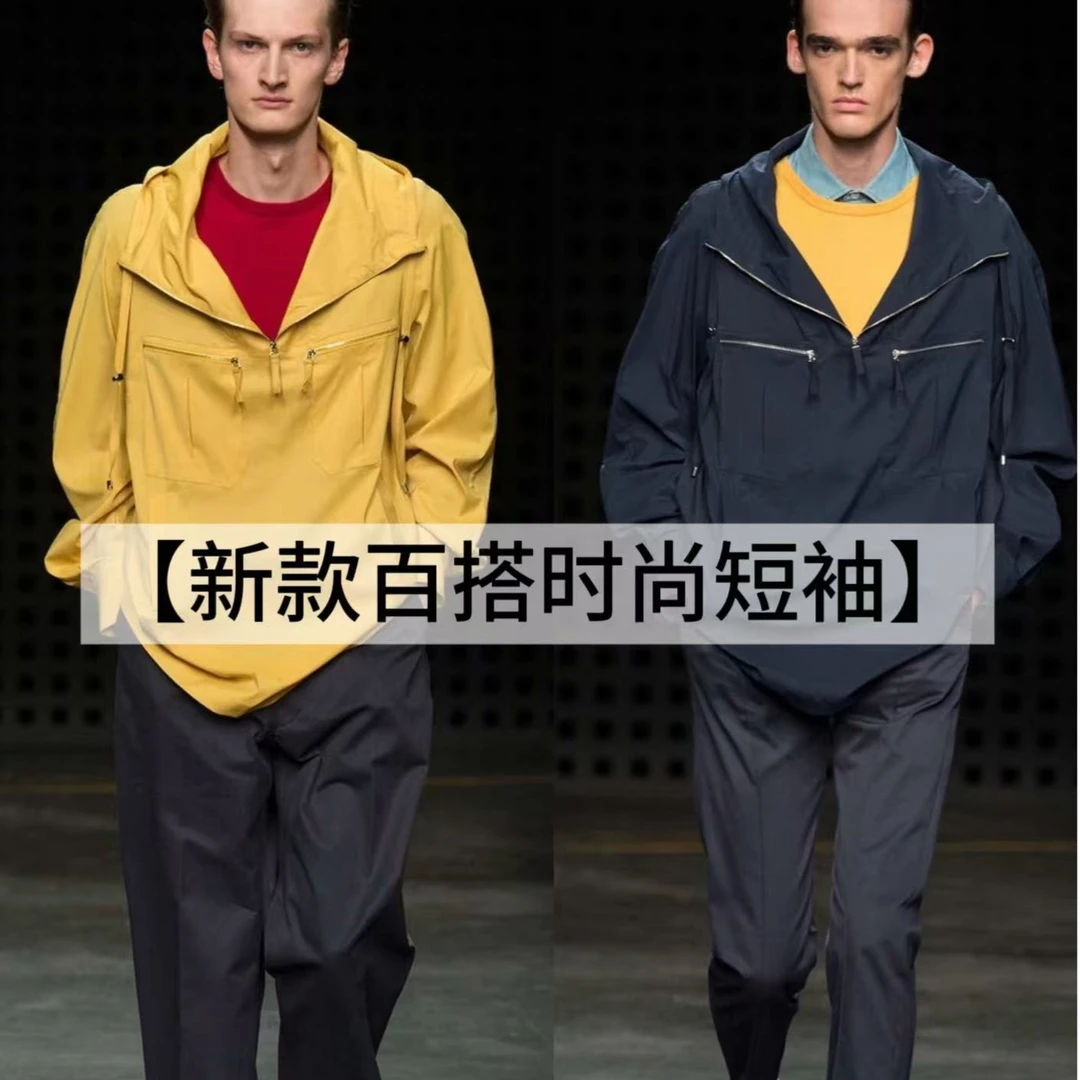 【水佬专属W】夏季新款时尚休闲蔚蓝格纹百搭潮流短袖衬衫DM-433