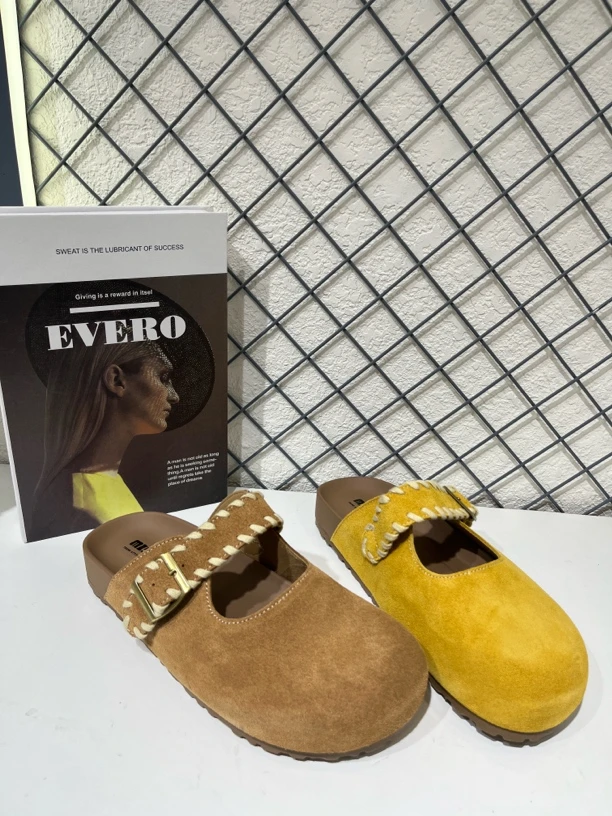 复古厚底一脚蹬包头勃肯鞋女皮带扣懒人休闲外穿拖鞋