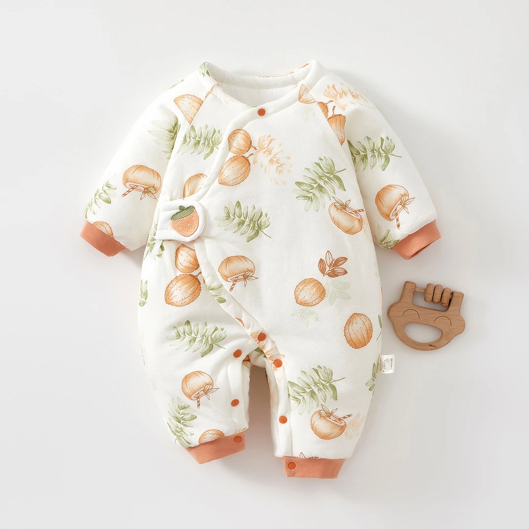 婴儿衣服秋冬夹棉加厚哈衣爬爬服婴幼儿衣服男宝宝外出婴儿连体衣