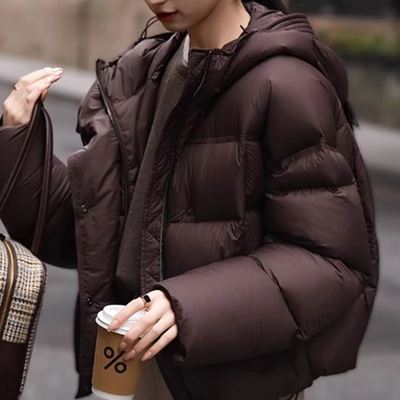 蓬松泡芙95白鹅绒 连帽短款羽绒服 高级感轻奢平湖新款女装2025冬