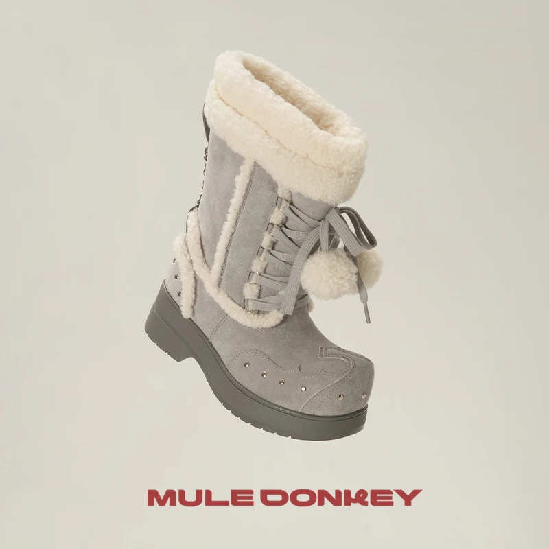 多嘴驴Donkey【灰蓝色】哥特雪域厚底靴系列加绒厚底冬季轻亚原创