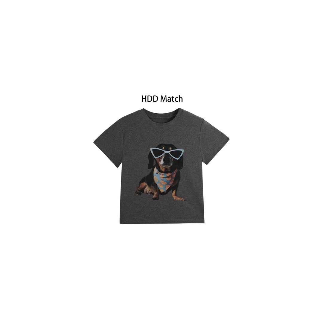 HDD Clothing"墨镜狗"夏季女款卡通短袖打底T恤 Y7501