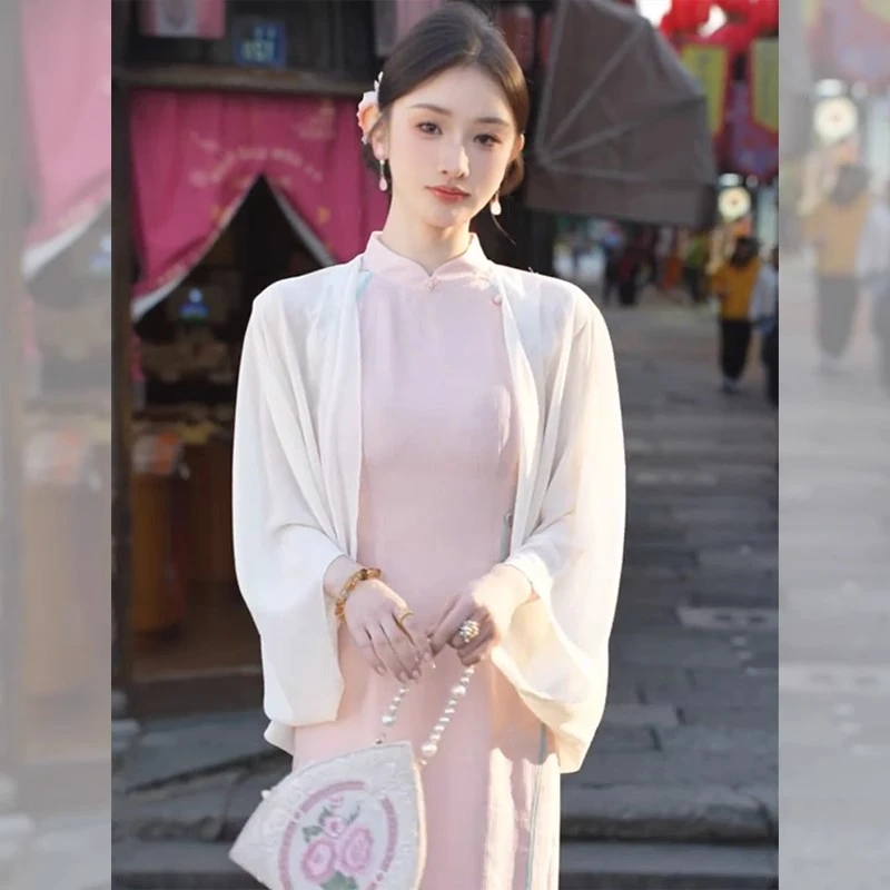 国风雪纺防晒衣女夏配吊带裙子外搭小披肩薄开衫外套透气罩衫上衣