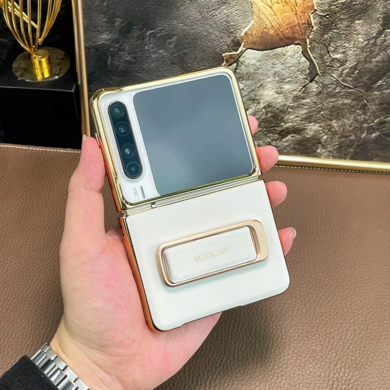 适用华为PuraX手机壳阔折叠电镀素皮旋转支架腕带高档商务外壳