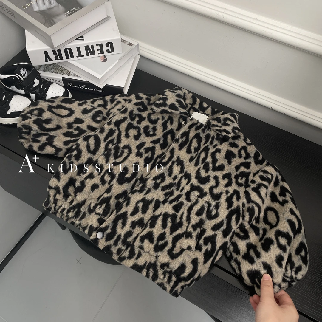 现货【文文妈】秋冬新款儿童夹棉豹纹外套时尚洋气保暖hyp1937