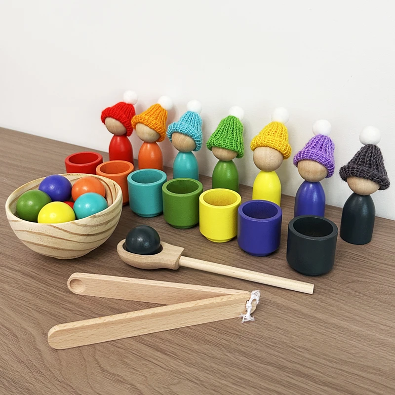 蒙氏颜色认知早教具玩具宝宝智力精细动作训练七色分类杯球幼儿园