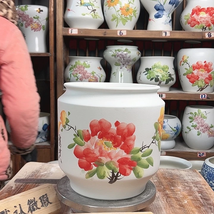 摆件电饭煲红牡丹新款陶瓷