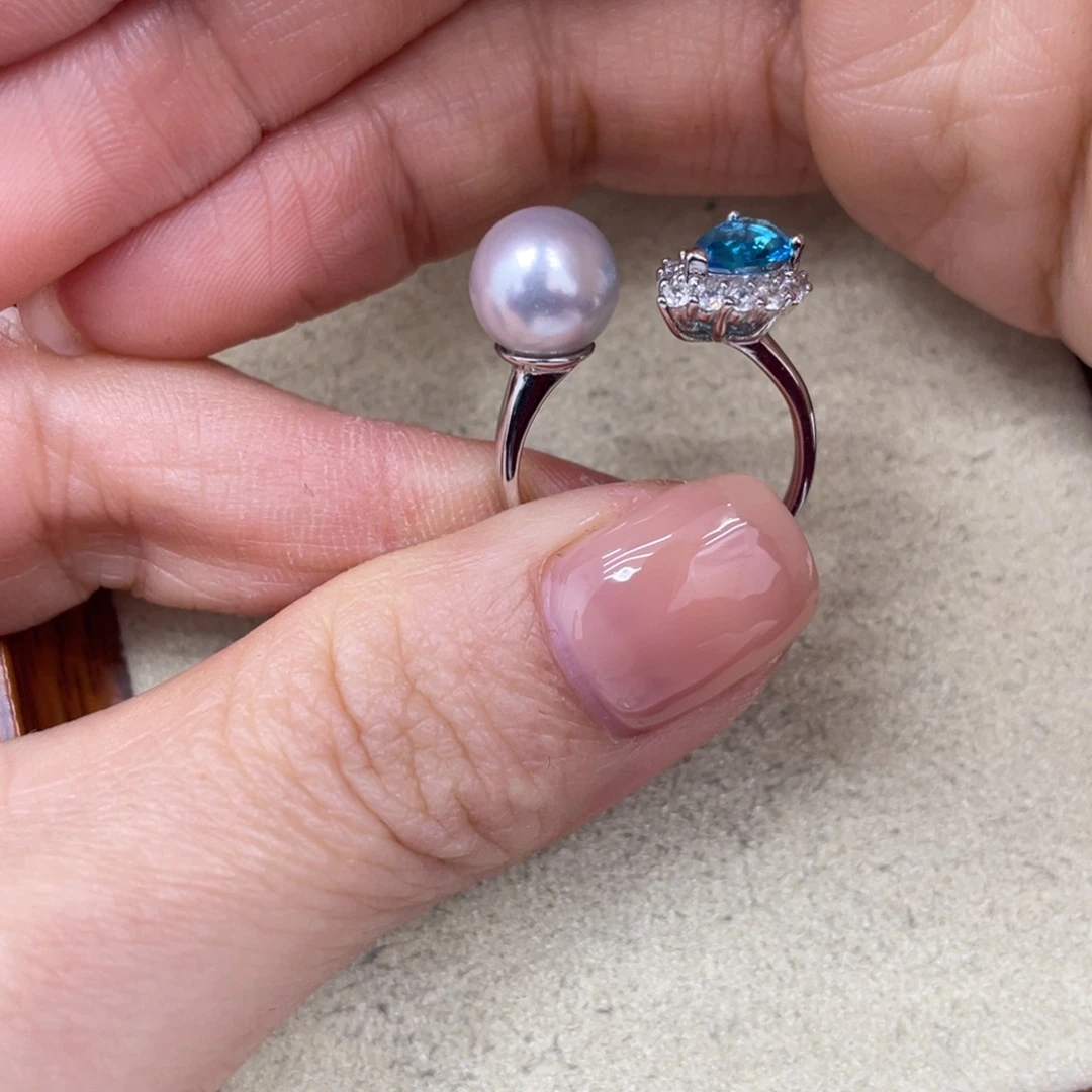 戒指银S925镶嵌海水珍珠