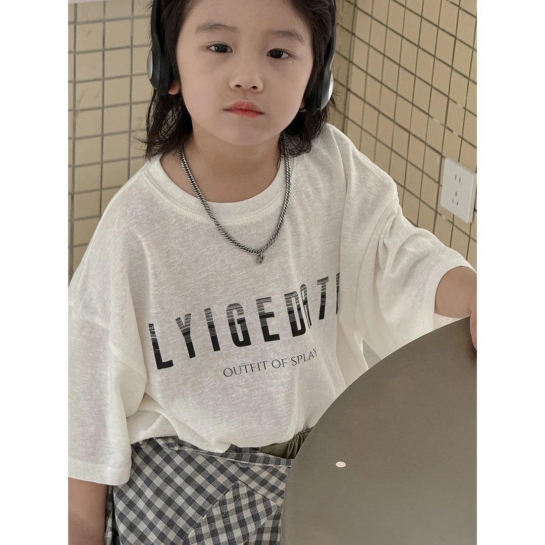 短袖童装2025年韩版圆领T恤男童春季新款白色休闲百搭洋气中大童T