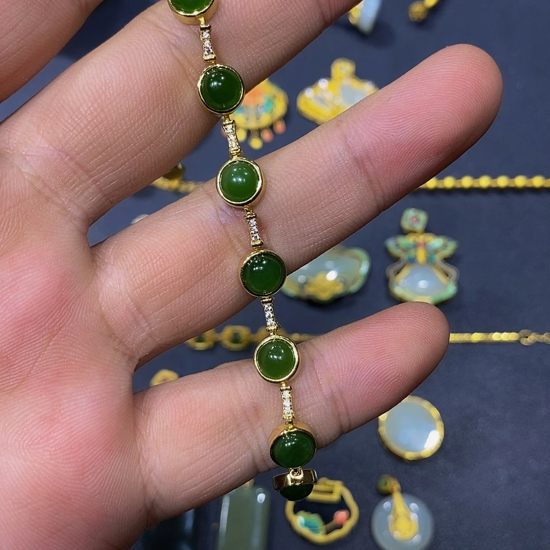 手链银S925镀金镶嵌和田玉