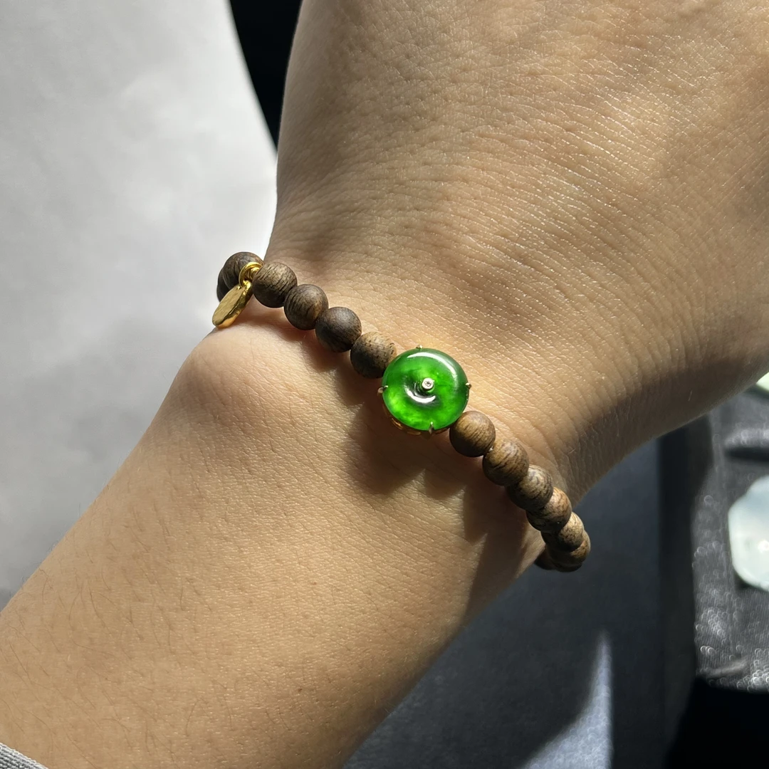 高冰高色阳绿平安扣手串裸石10.6×2.3