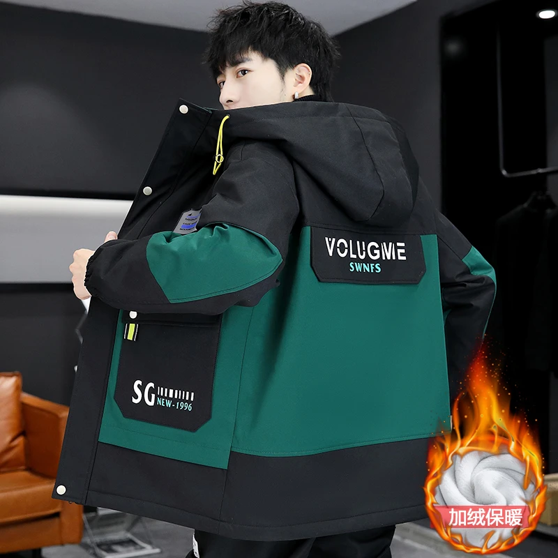 加绒加厚外套男冬季25新款学院风夹克百搭初中学生青少年棉衣男装