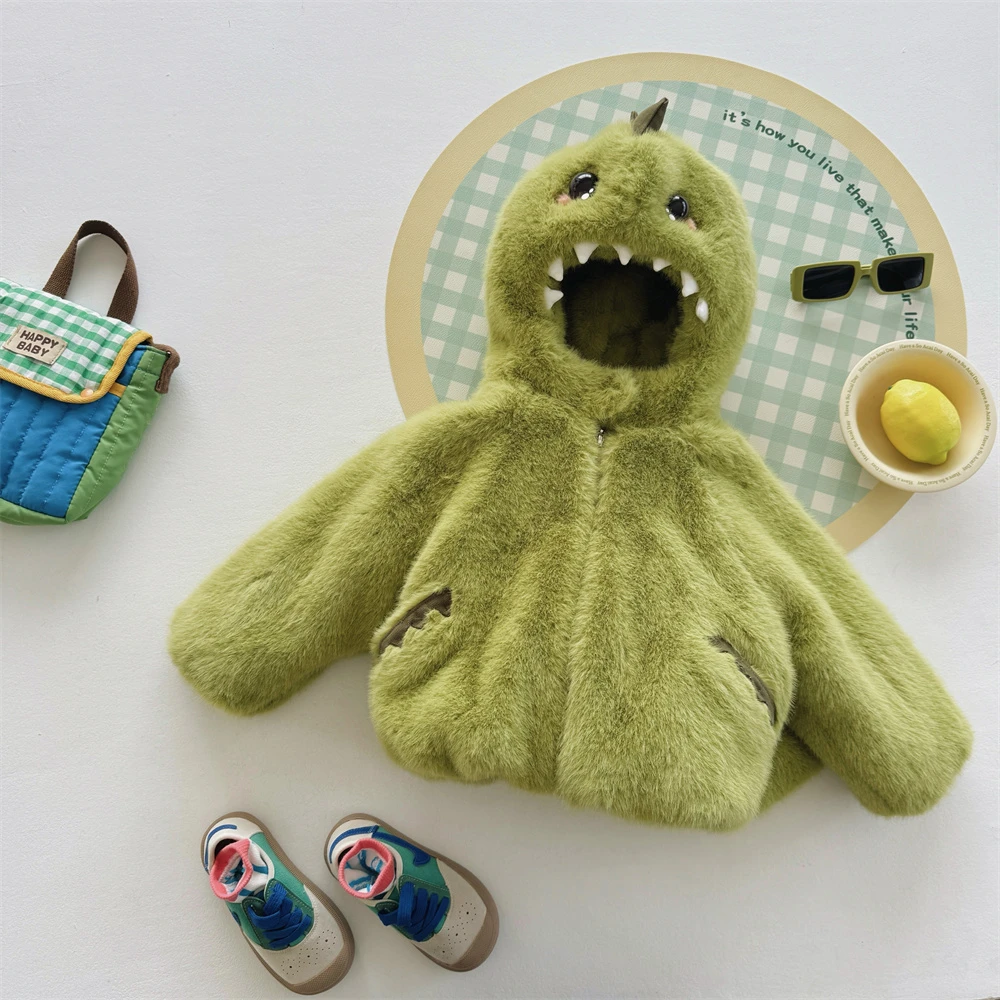 Enzo Bear恩佐熊 亲子高定款连帽加绒加厚大尾龙毛毛外套 EZD2434