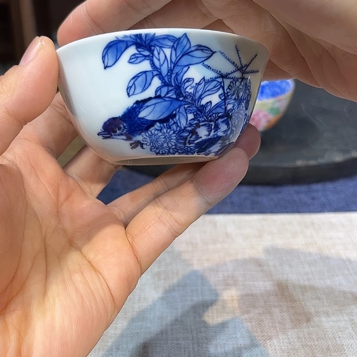 杯子瓷青花花鸟杯子