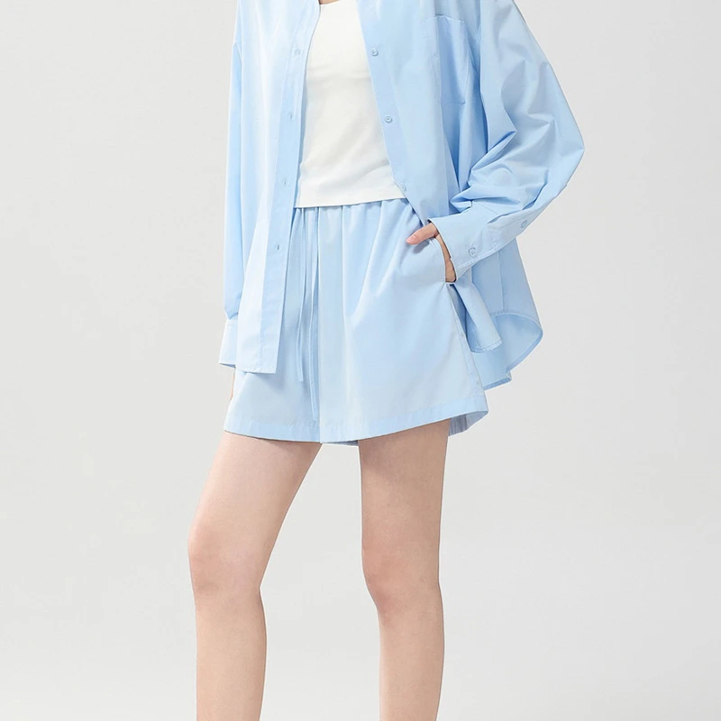 24898-凉感免烫抽绳阔腿短裤女春夏空气感宽松显瘦休闲短裤