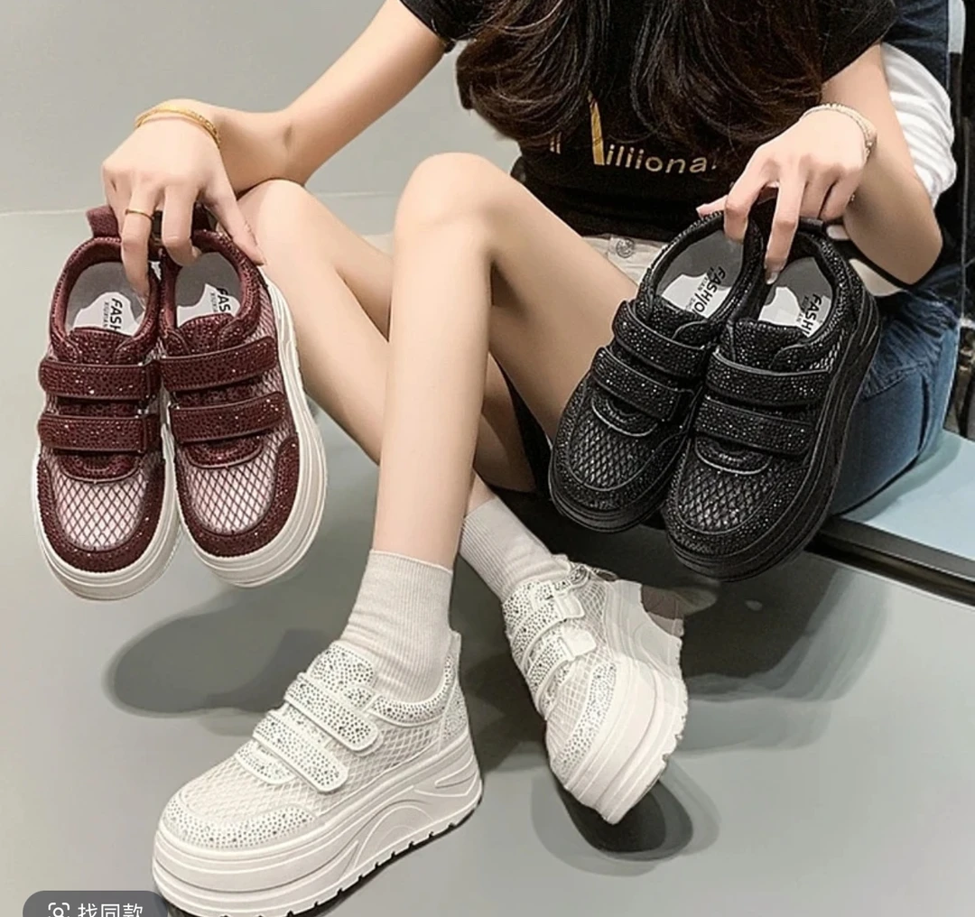 2520厚底水钻新款增高网鞋镂空透气网面松糕时尚百搭新疆包邮