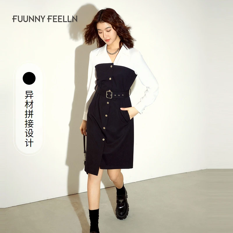 【九月专属】|FF佛冬衬衫裙设计感小众高端撞色收腰女FF01521