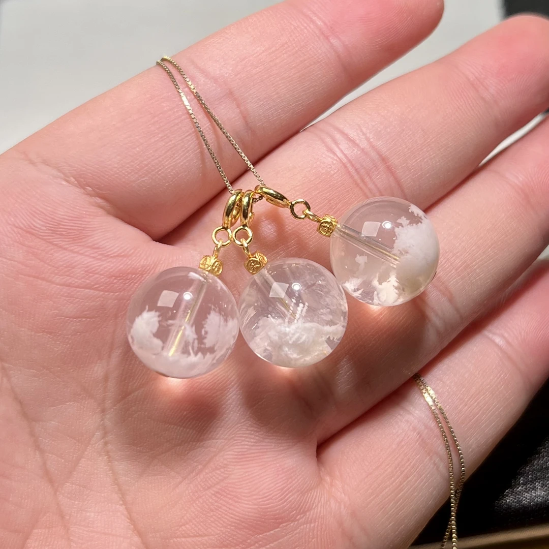 颗颗雪景纯天然喜马拉雅雪花幽灵白水晶吊坠16mm+ KT24120654