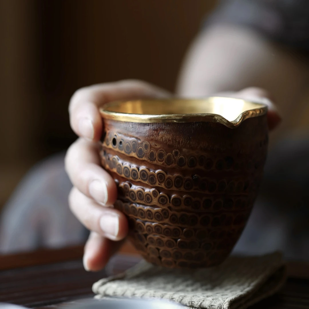 一出竹够天然竹根公道杯名家手工包金分茶器茶具用品公杯分茶用具