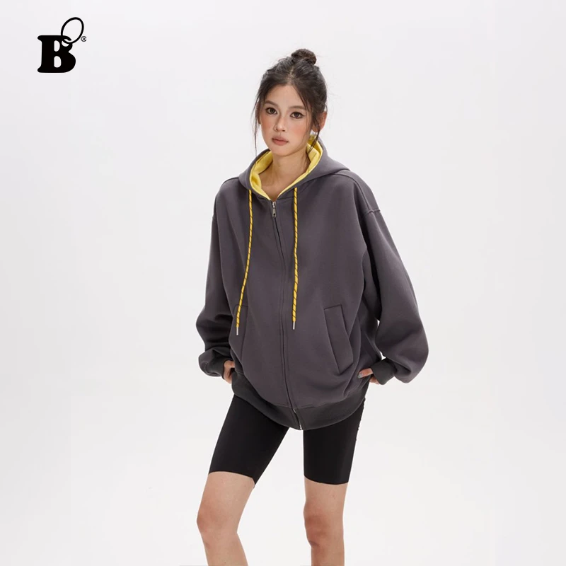 【拒绝AB货】韩系时尚宽松休闲上衣女生秋季连帽卫衣外套大码外套