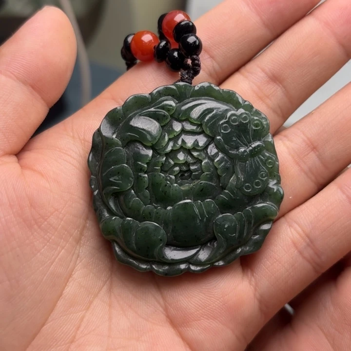 和田玉未镶嵌吊坠(不含链)和田玉新疆碧玉花开富贵吊坠