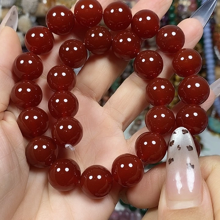 玛瑙/玉髓未镶嵌珠宝半成品A级红玛瑙卡14mm
