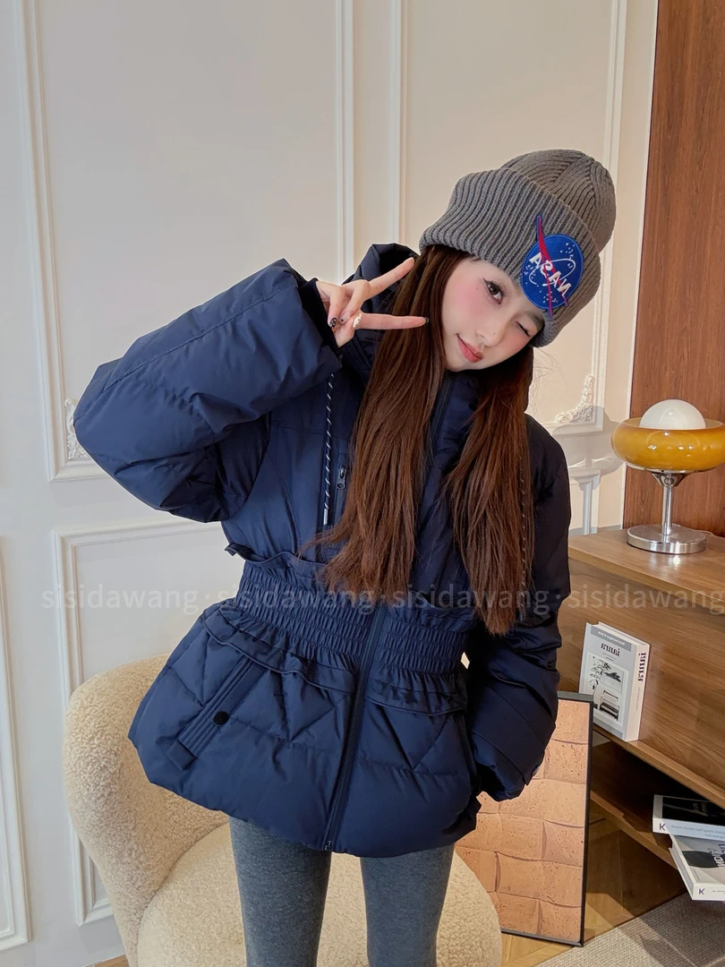 【小蛮腰】四四大王冬季新款小众欧美风收腰连帽优雅显瘦短款羽绒服