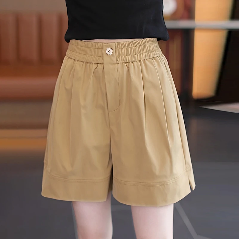 冰丝休闲短裤女夏季薄款2025新款高腰显瘦直筒阔腿宽松松紧腰热裤
