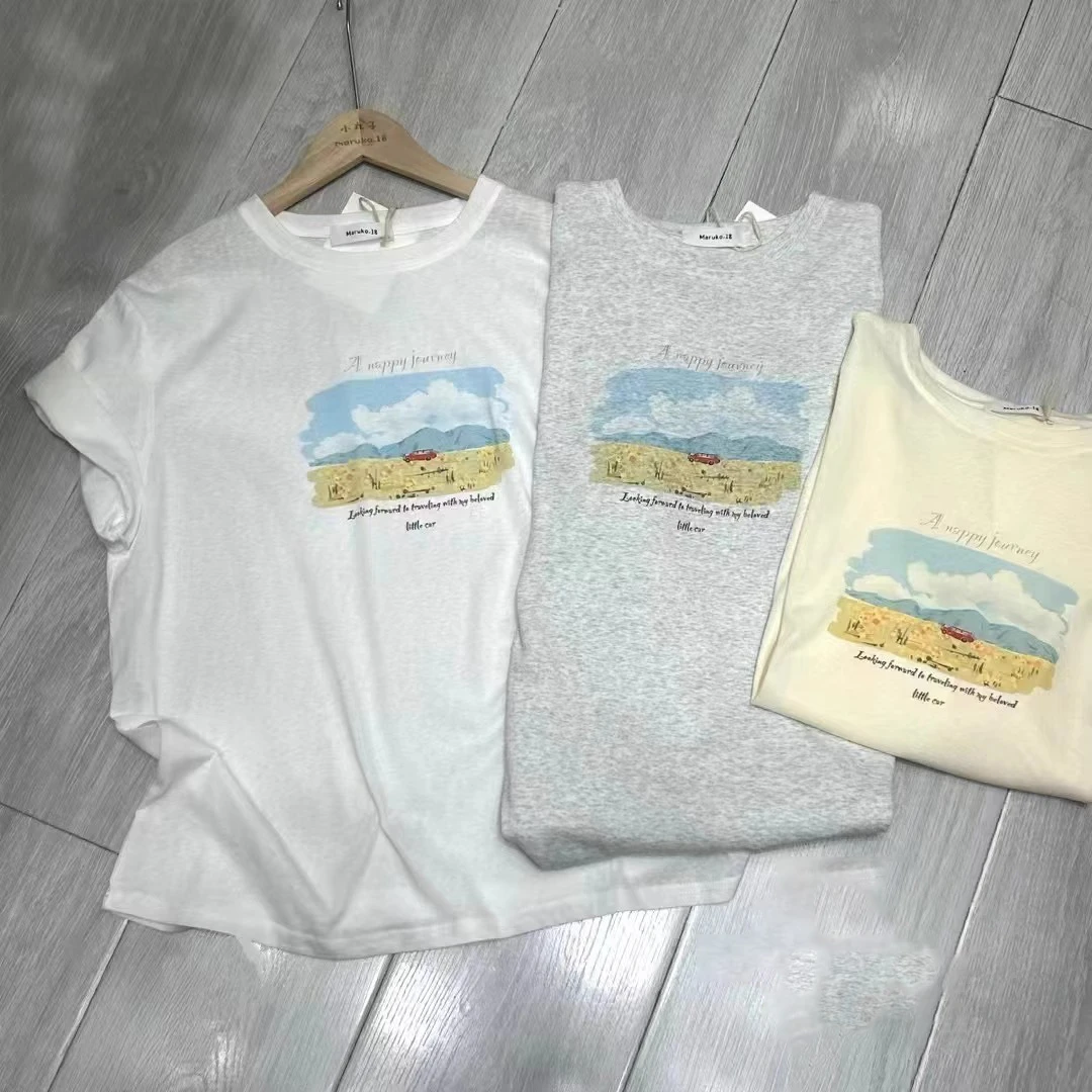 夏季宽松2025新款雪花棉短袖T恤女200斤大码胖mm印花半袖上衣