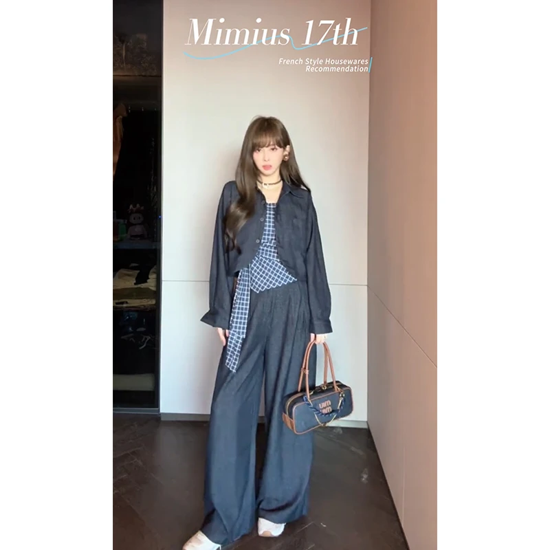 【mimius】P 简约气质高级感格子吊带+外套+长裤套装 G08101-1