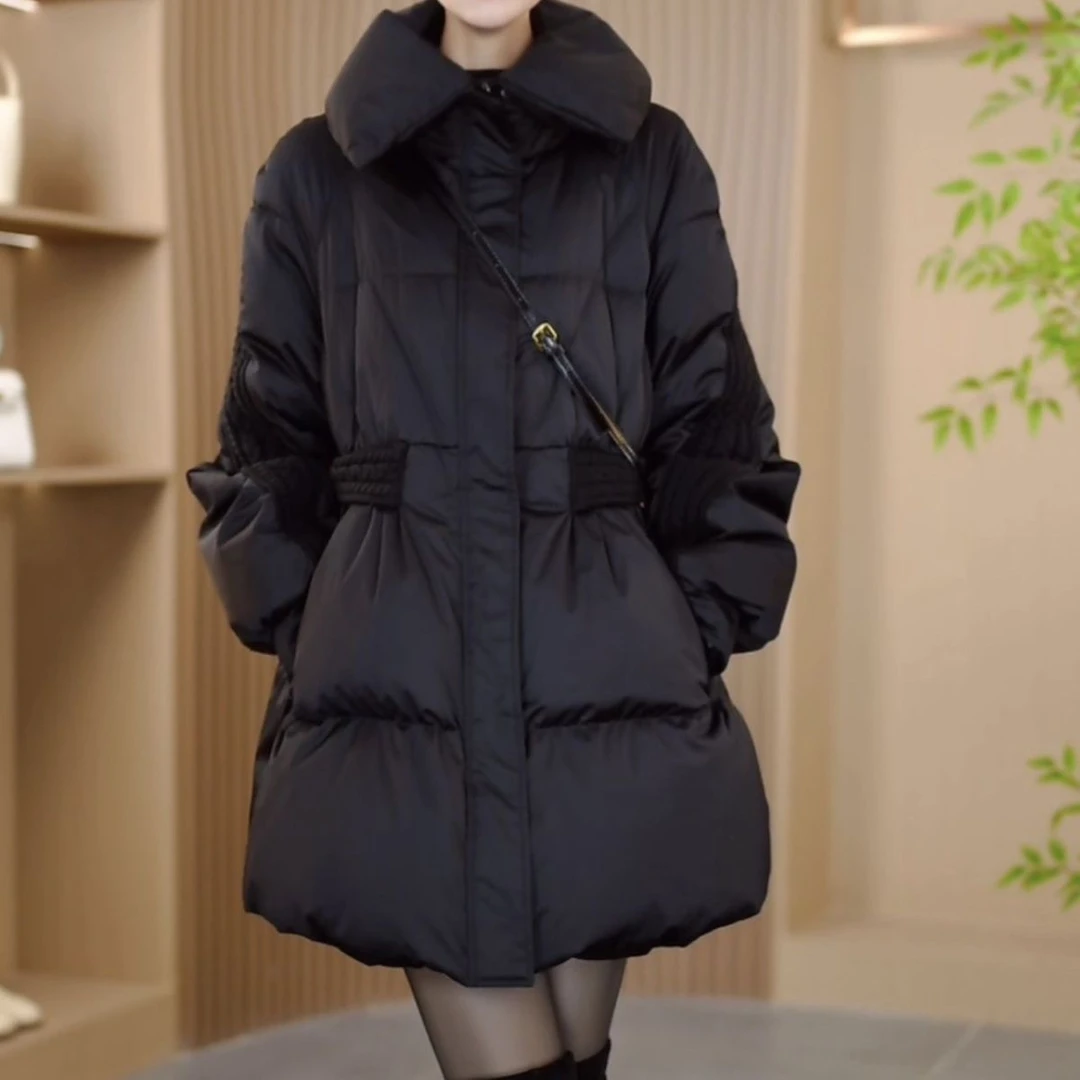 时尚五防免洗中长款冬季高档外套2025新款显瘦加厚保暖鸭绒羽绒服