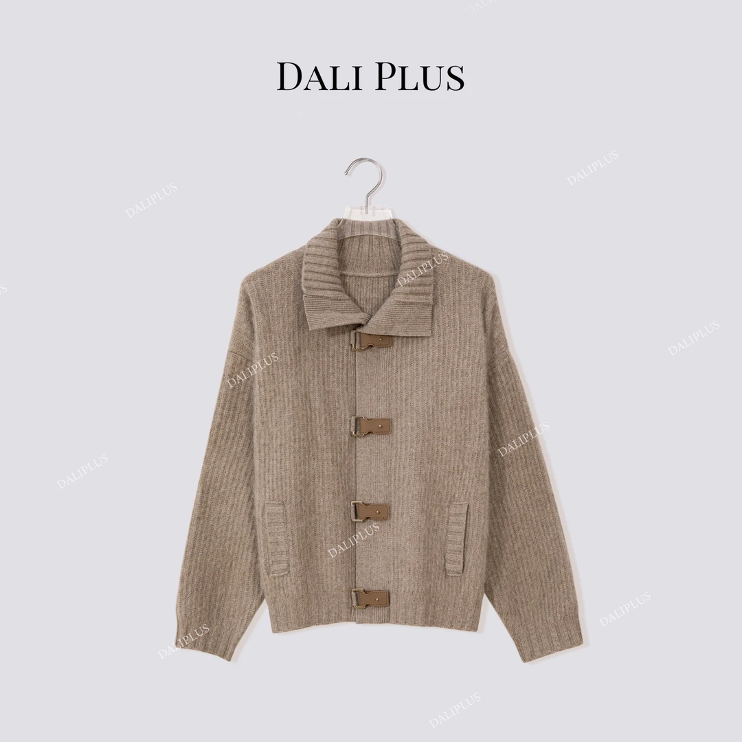 DALI PLUS“山羊绒+绵羊毛”拼皮翻领针织衫-D5CH5169
