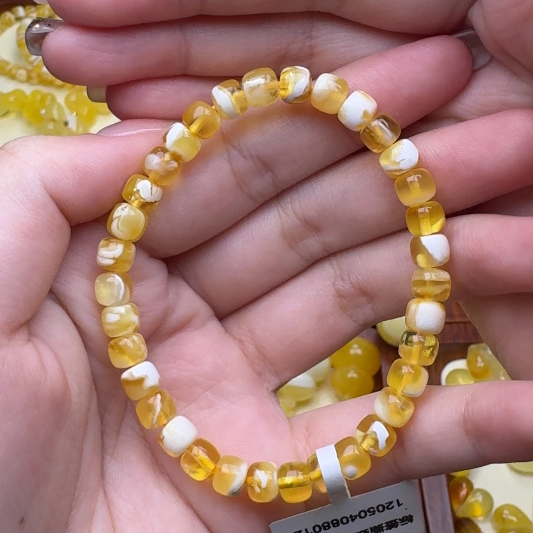 琥珀未镶嵌裸石9号6.5➕金瓷白老型手串