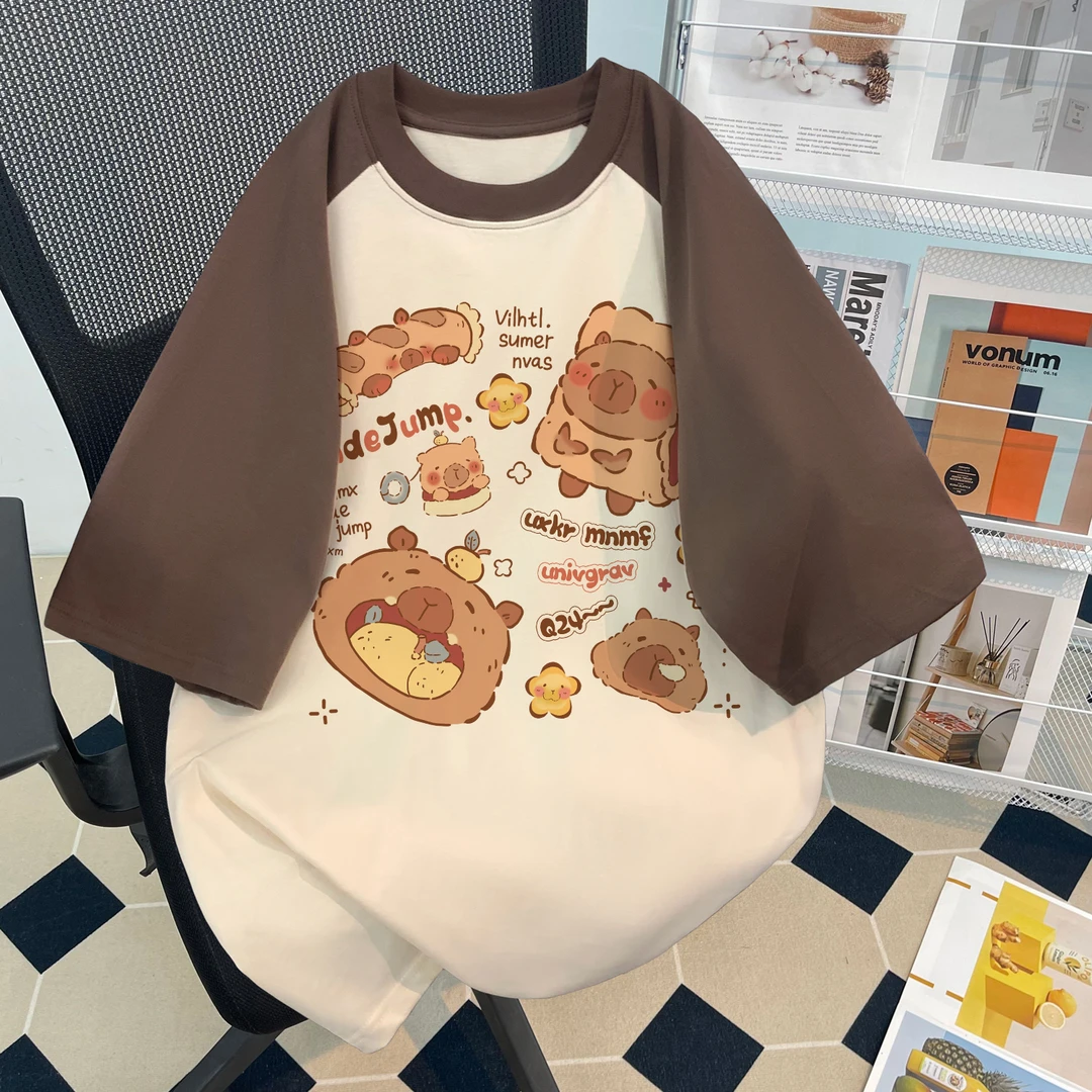 洋气皮卡巴拉印花男女童短袖t恤夏季款中大童oversize百搭上衣服