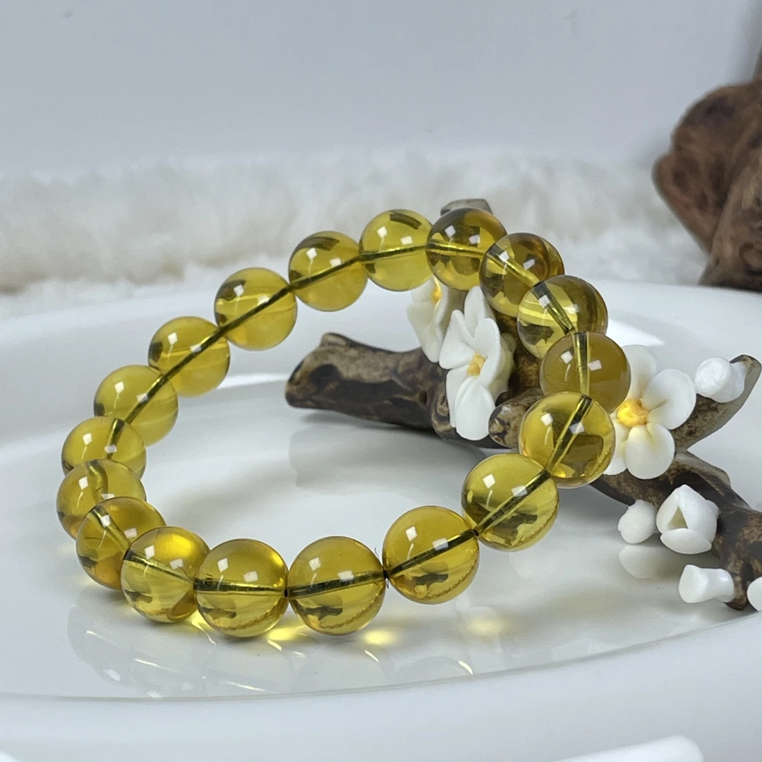 芷桦珠宝-天然墨西哥3A净水蓝珀11+mm单圈手链手串男女款琥珀圆珠