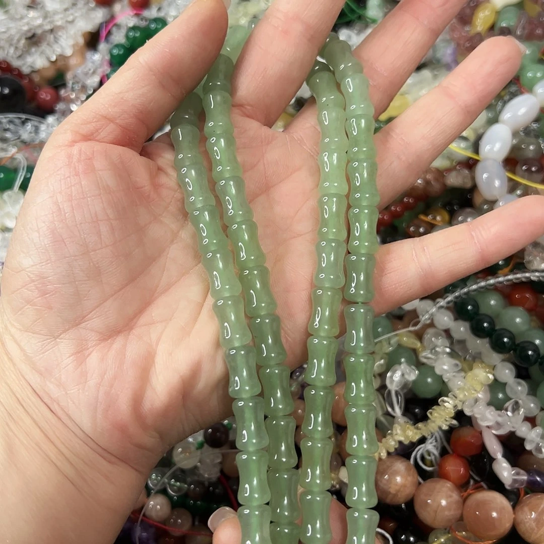 玛瑙/玉髓未镶嵌珠宝半成品，绿东陵竹节一条