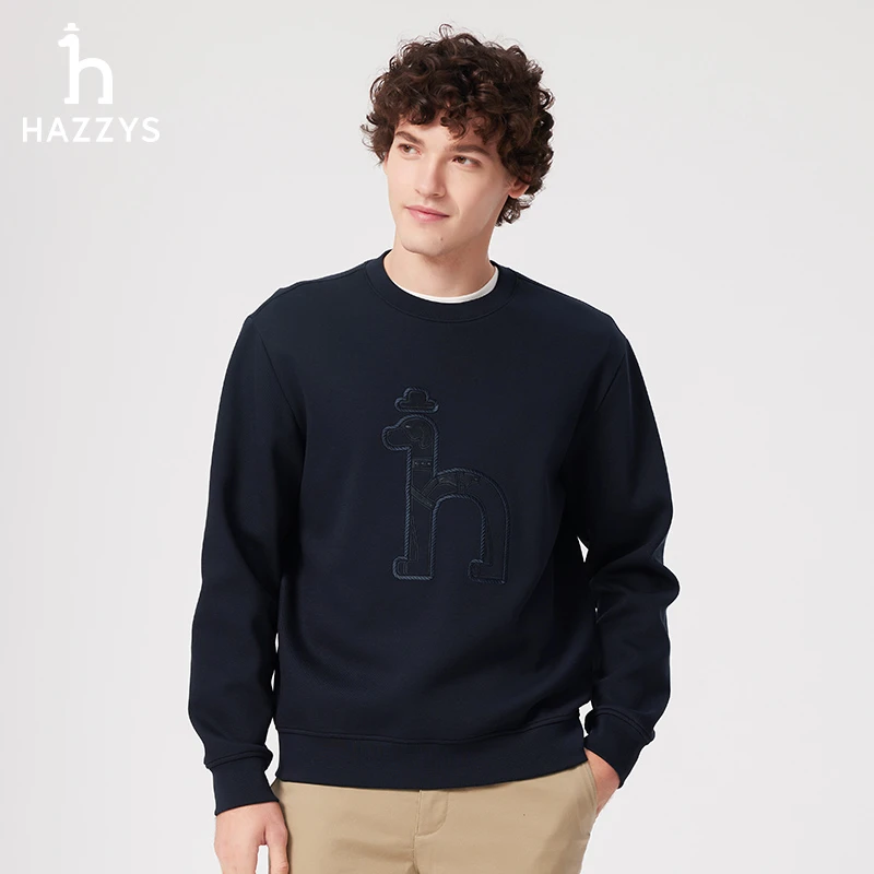 Hazzys哈吉斯春季男士圆领套头长袖T恤卫衣休闲卫衣