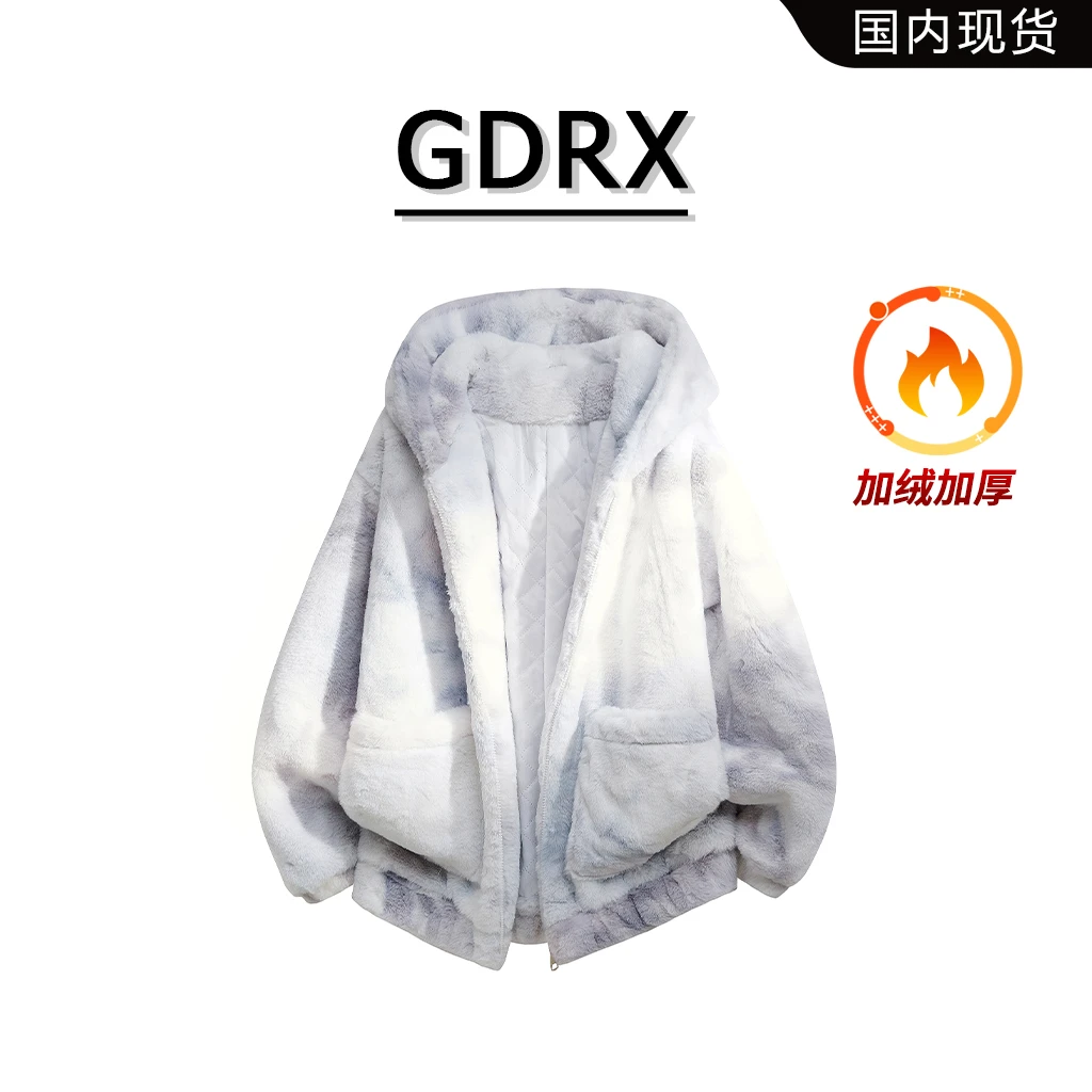 GDRX美式休闲扎染棉衣外套男款2025冬季新款潮牌宽松加厚保暖棉服
